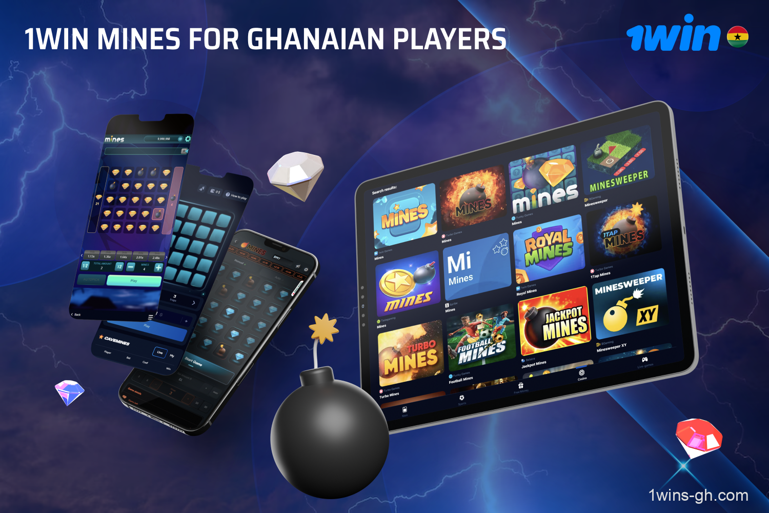 The Mines game is a crash-style adventure accessible to players from Ghana on the 1win platform by multiple game developers.