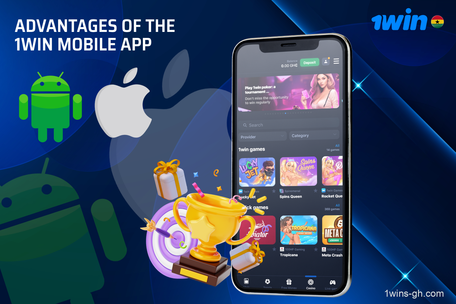 The 1win app is favored by players in Ghana due to its simple download process, low system requirements, and the fact that it provides the same functionalities as the website.