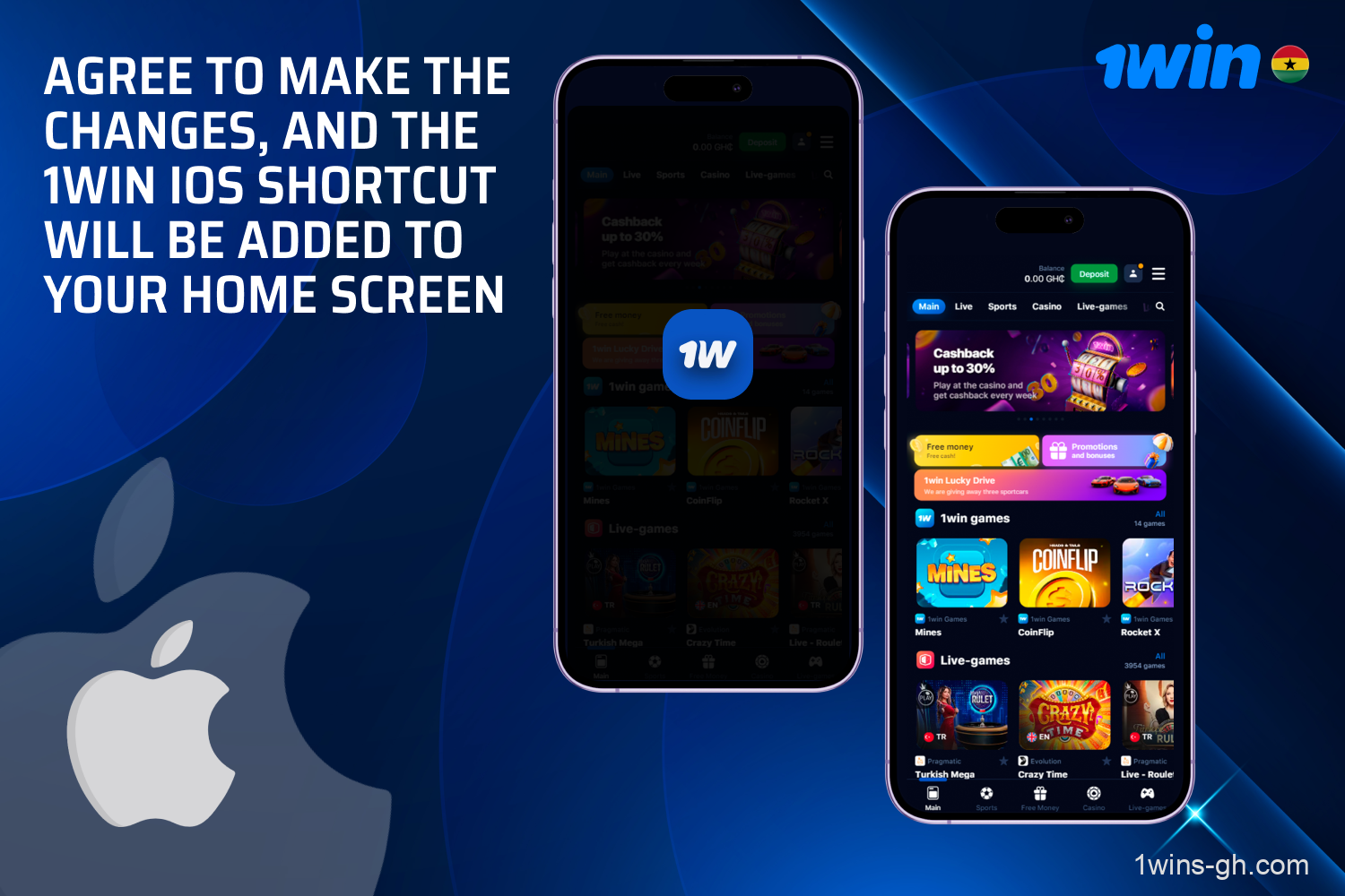 By selecting the 1win icon on your home screen, players in Ghana will be able to launch the app on their iOS device.