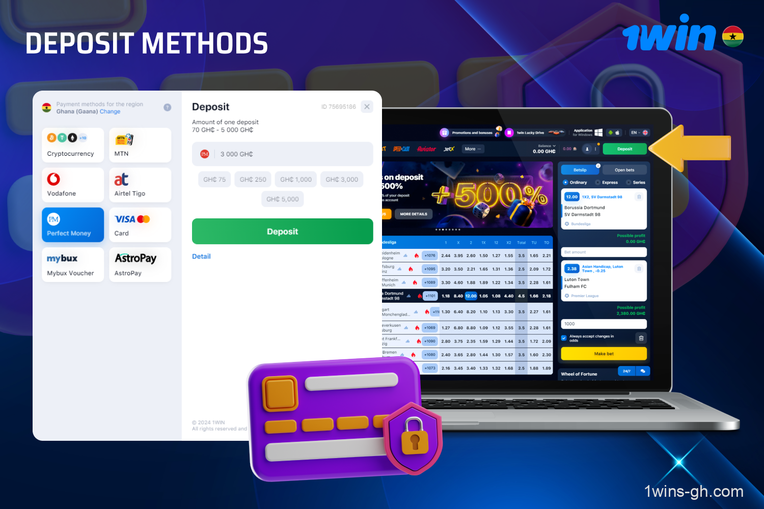 Ghanaian users have various options at their disposal for making deposits on 1win.