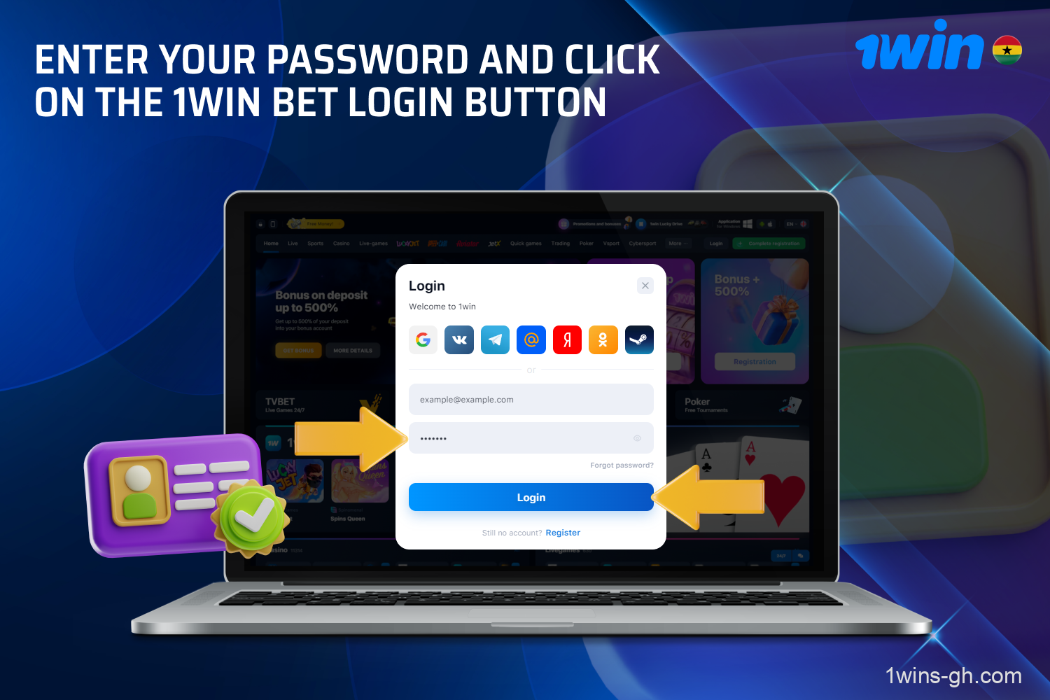 To confirm your login to 1win bet, users from Ghana must select the correct button.