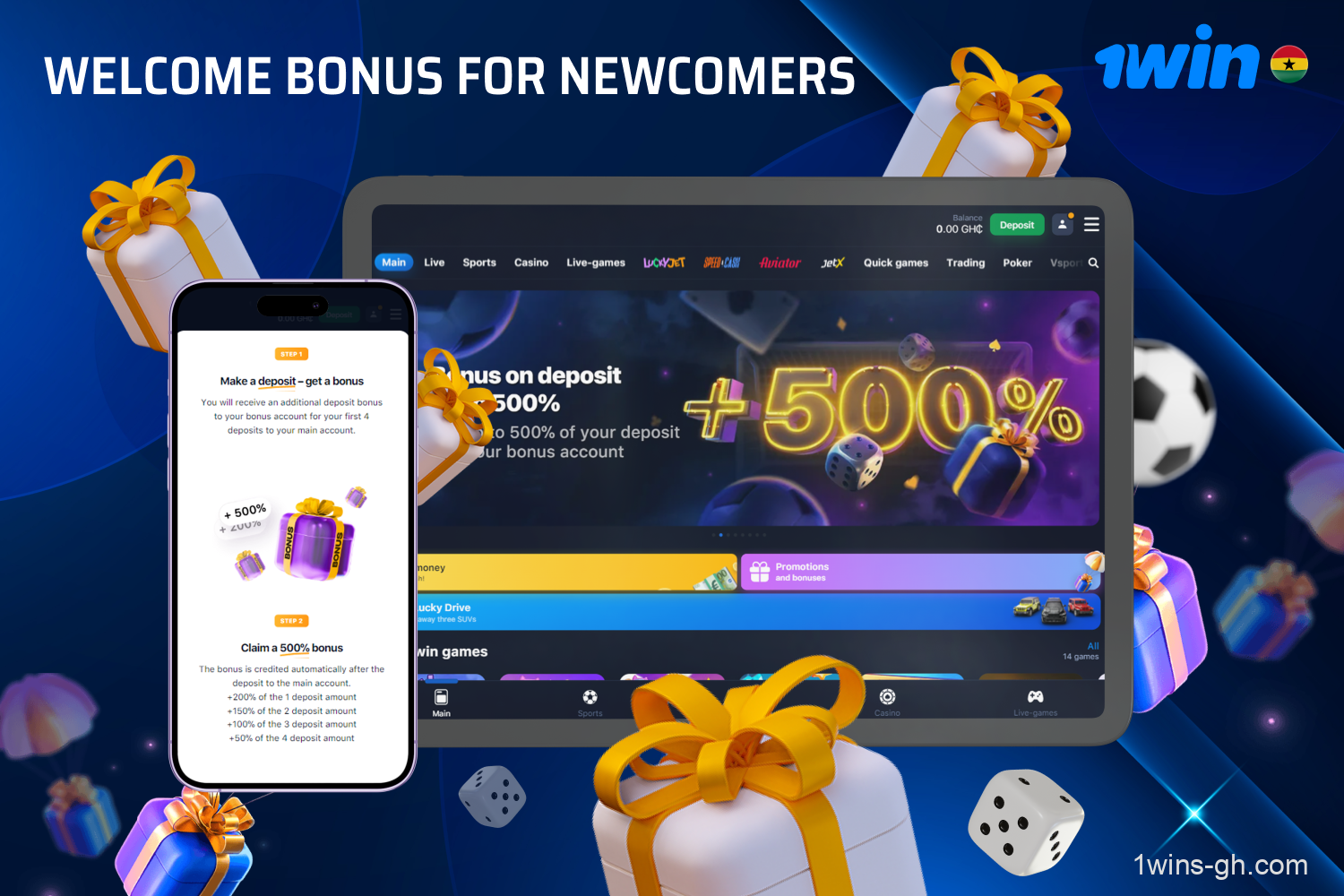 New players from Ghana who register with 1win can take advantage of a welcome bonus