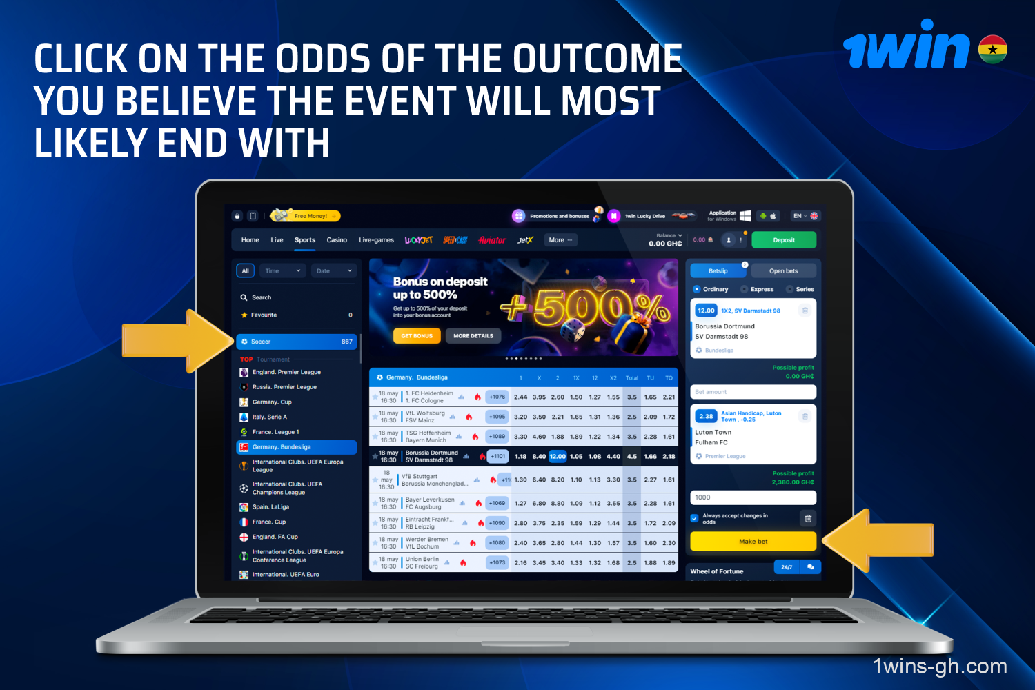 Select the odds for the outcome you anticipate the event will likely end with. This action will automatically add the match to your bet slip, and you can include more events if you're interested in placing an Express or System bet.