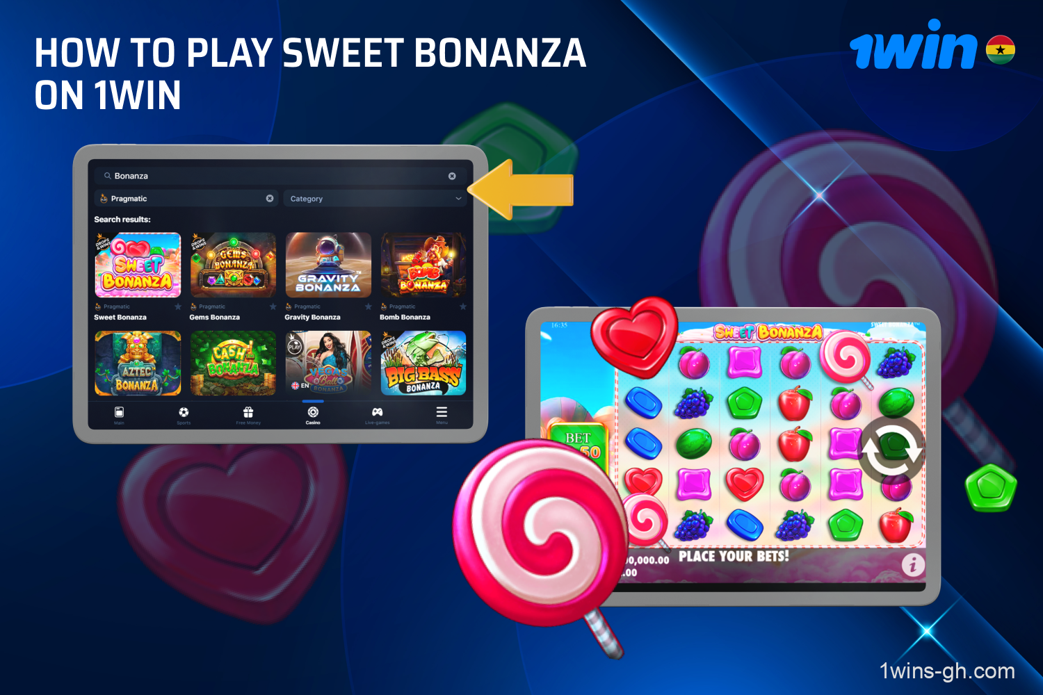 Follow this step-by-step guide to get started with Sweet Bonanza on 1win.
